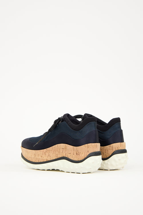 Miu Miu Navy Neoprene 
Cork Platform Sneaker