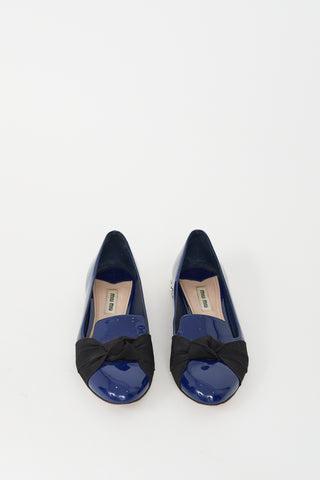 Miu Miu Navy Patent Leather Bow 
Crystal Flat