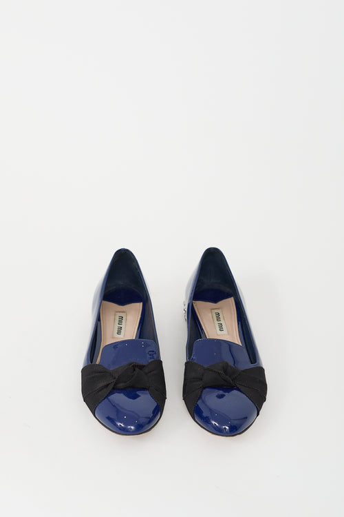 Miu Miu Navy Patent Leather Bow 
Crystal Flat