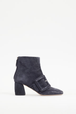 Miu Miu Navy Suede Buckled Boot