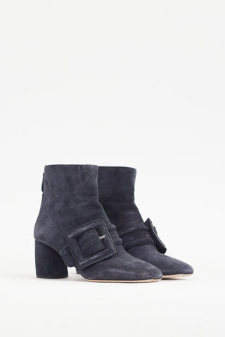 Miu Miu Navy Suede Buckled Boot