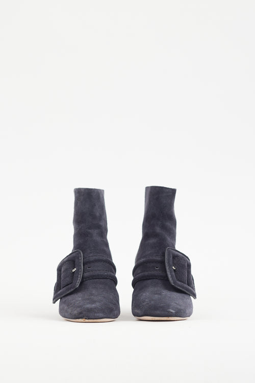 Miu Miu Navy Suede Buckled Boot