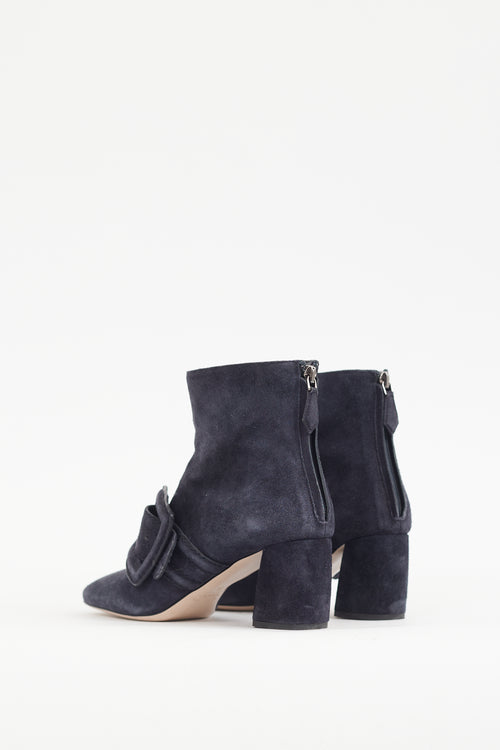 Miu Miu Navy Suede Buckled Boot