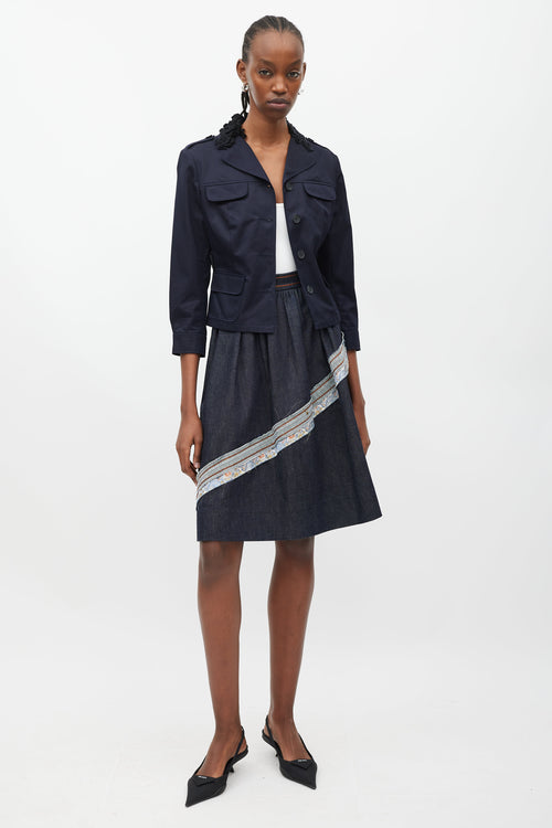 Miu Miu Navy 
Black Embellished Collar Jacket