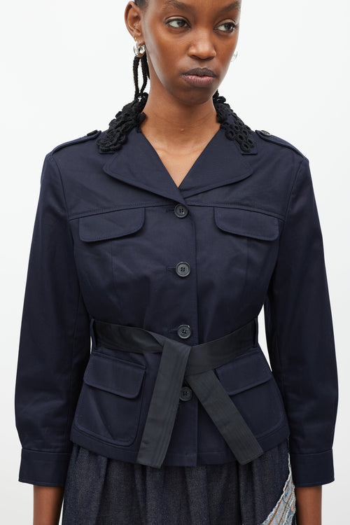 Miu Miu Navy 
Black Embellished Collar Jacket