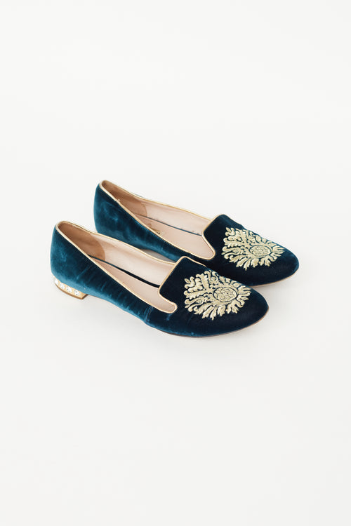 Miu Miu Navy 
Gold Velvet Flat