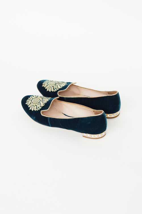 Miu Miu Navy 
Gold Velvet Flat