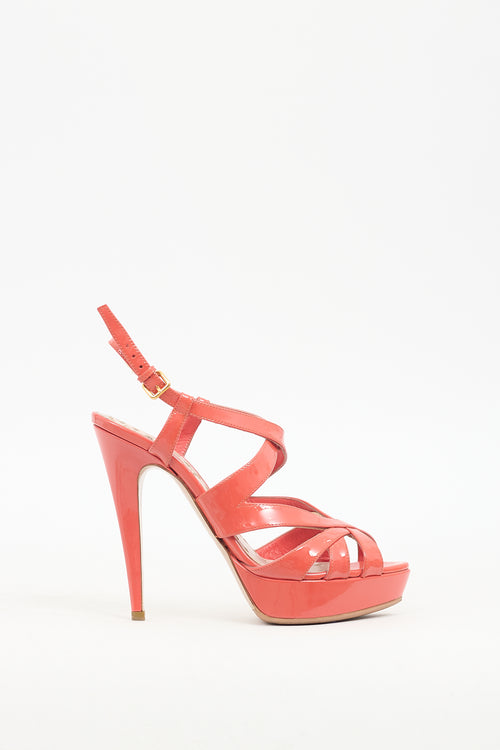 Miu Miu Orange Patent Leather Caged Heel