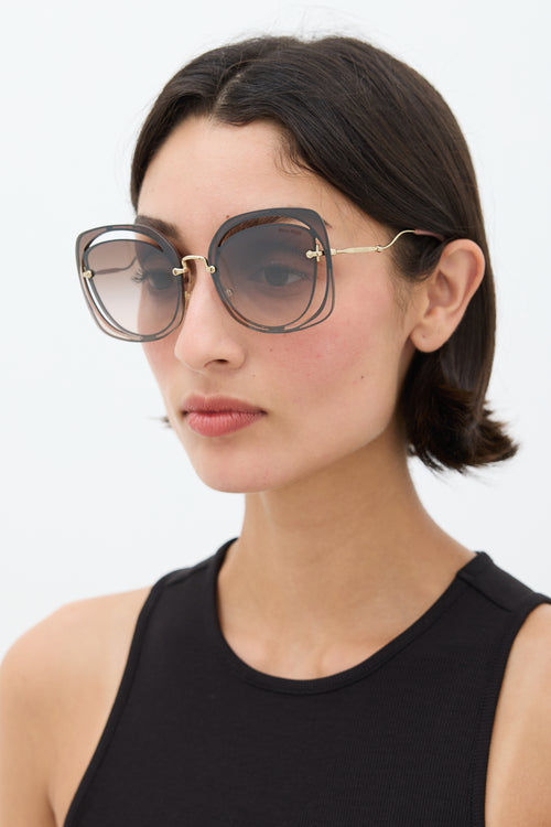 Miu Miu Pink 
Gold SMU54S Square Cut Out Sunglasses