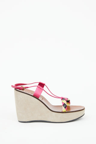 Miu Miu Pink Leather 
Grey Suede Wedge