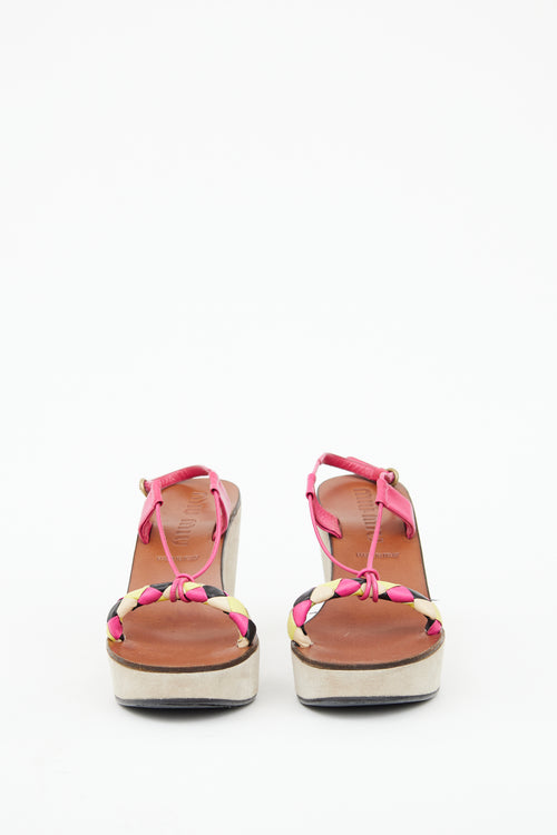 Miu Miu Pink Leather 
Grey Suede Wedge