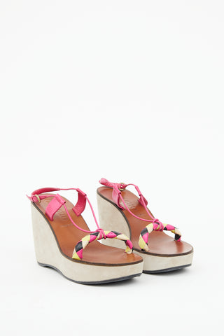 Miu Miu Pink Leather 
Grey Suede Wedge