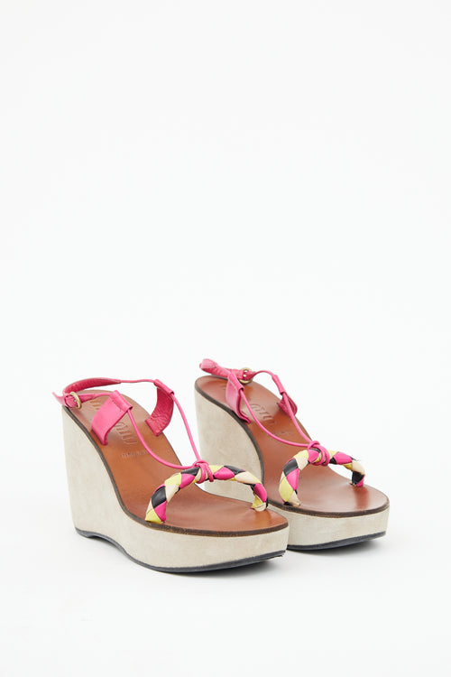 Miu Miu Pink Leather 
Grey Suede Wedge