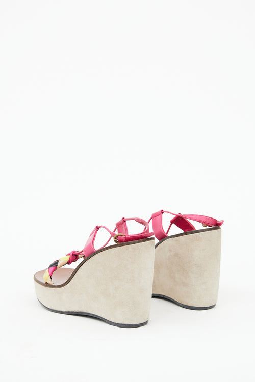 Miu Miu Pink Leather 
Grey Suede Wedge