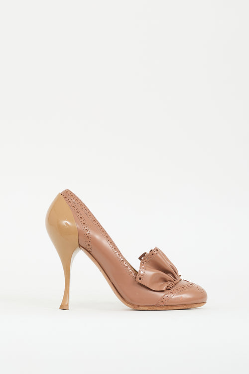 Miu Miu Pink Patent Brogue Ruffle Heel