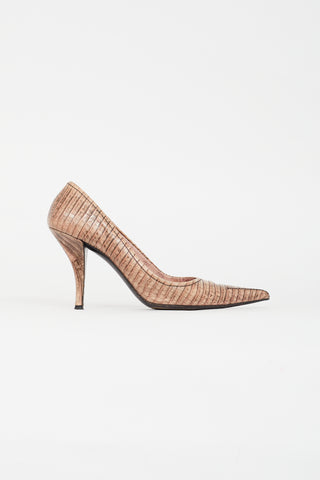 Miu Miu Pink Embossed Pointed Toe Pump