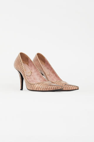 Miu Miu Pink Embossed Pointed Toe Pump