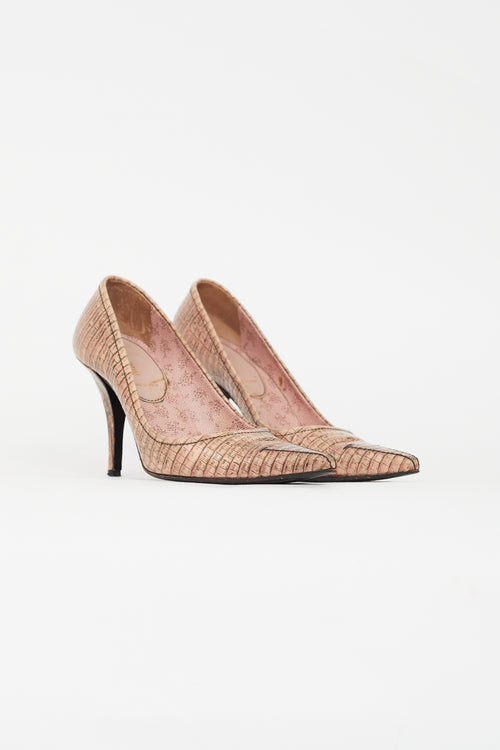 Miu Miu Pink Embossed Pointed Toe Pump