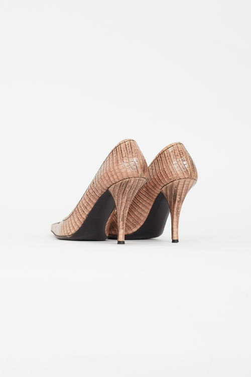 Miu Miu Pink Embossed Pointed Toe Pump