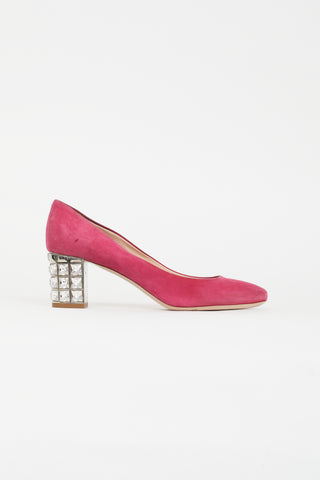 Miu Miu Fuchsia Suede Faux Crystal Pump