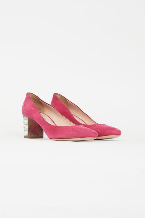 Miu Miu Fuchsia Suede Faux Crystal Pump