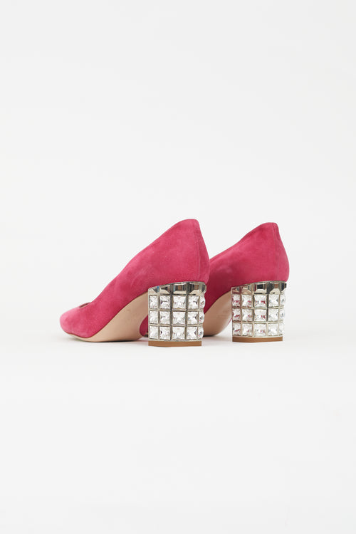 Miu Miu Fuchsia Suede Faux Crystal Pump