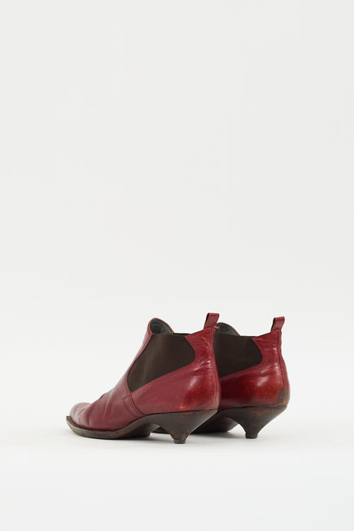 Miu Miu Red Leather Pointed Toe Western Chelsea Boot