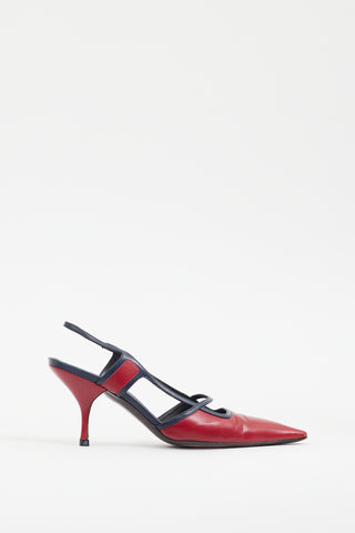 Miu Miu Red 
Navy Leather Slingback Heel