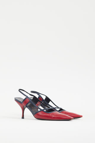 Miu Miu Red 
Navy Leather Slingback Heel