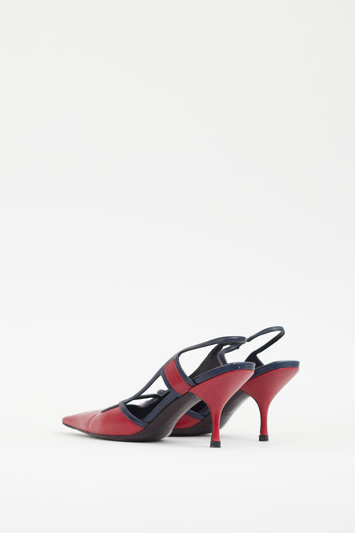 Miu Miu Red 
Navy Leather Slingback Heel