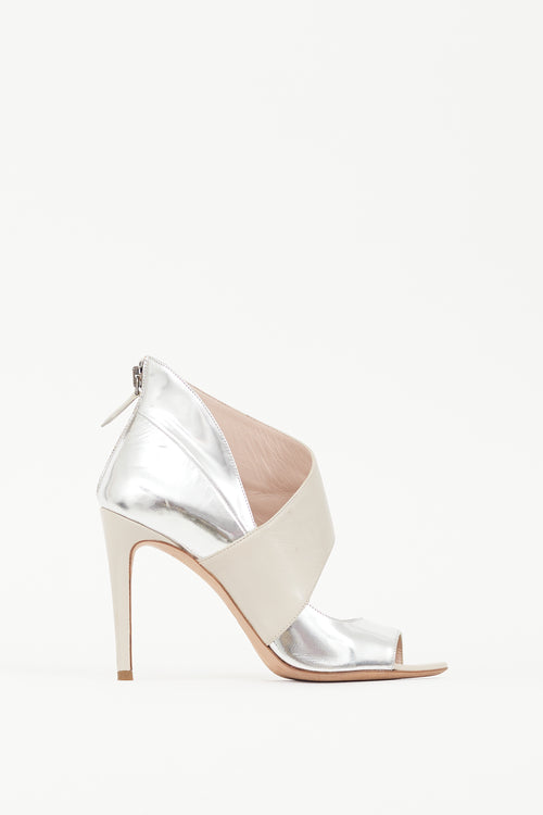 Miu Miu Silver 
Beige Metallic Leather Sandal