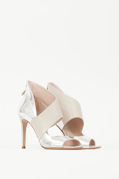 Miu Miu Silver 
Beige Metallic Leather Sandal