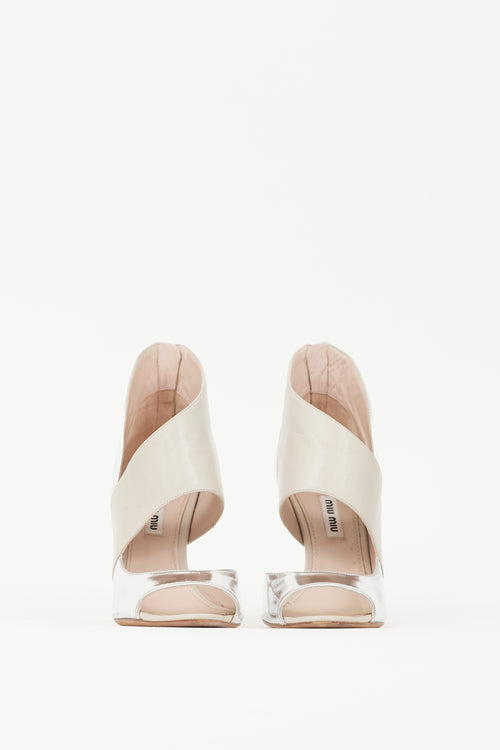 Miu Miu Silver 
Beige Metallic Leather Sandal