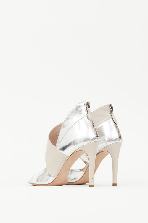 Miu Miu Silver 
Beige Metallic Leather Sandal