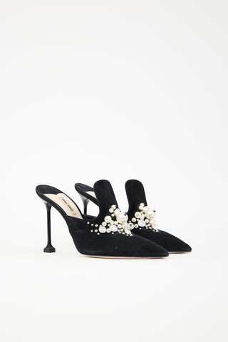 Miu Miu Suede Pearl Heeled Mule