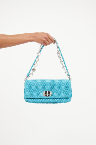 Miu Miu 2014 Teal Matelassé Leather Crystal Flap Bag