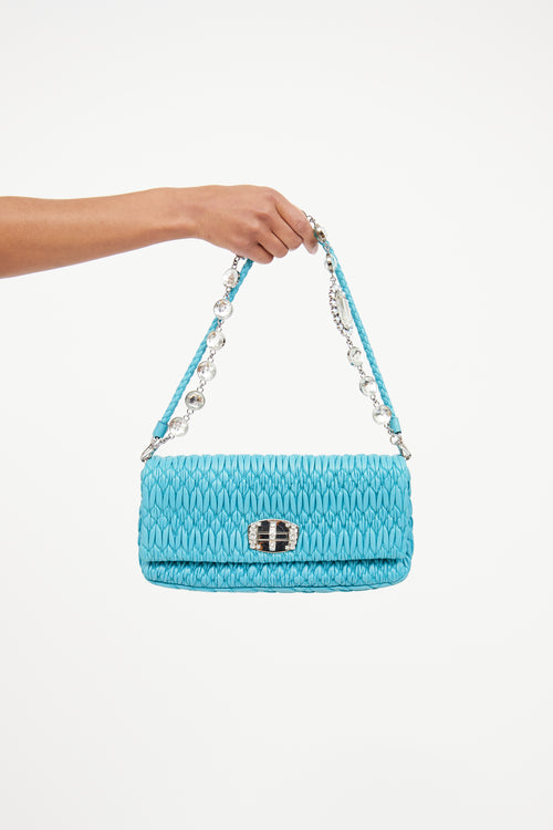 Miu Miu 2014 Teal Matelassé Leather Crystal Flap Bag