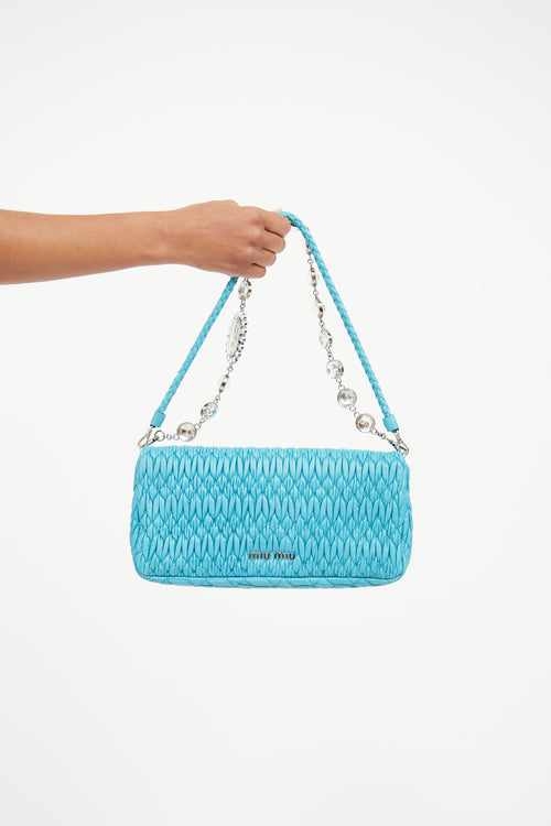 Miu Miu 2014 Teal Matelassé Leather Crystal Flap Bag