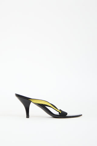 Miu Miu Vintage Black 
Yellow Zipper Sandal