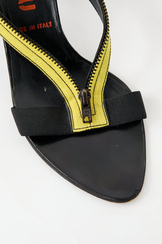 Miu Miu Vintage Black 
Yellow Zipper Sandal