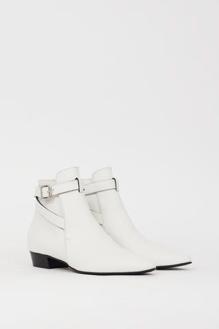 Miu Miu White Leather Buckled Strap Boot