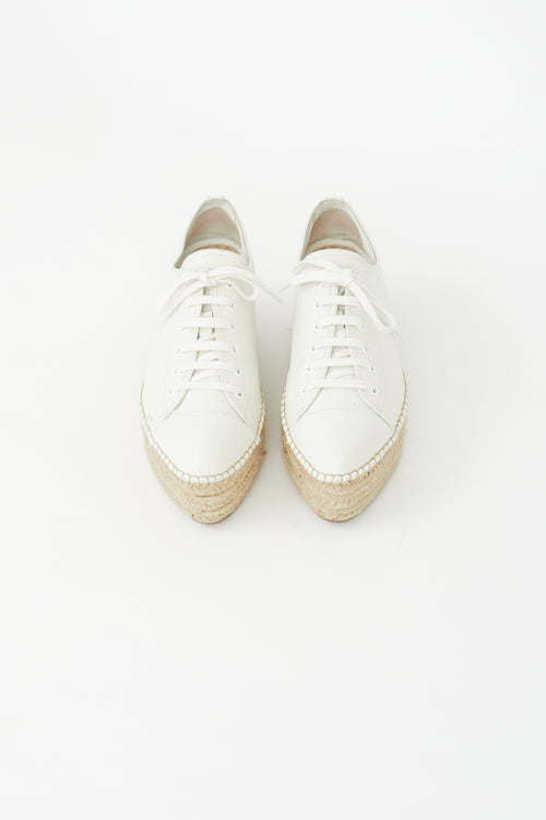 Miu Miu White Leather Platform Espadrille