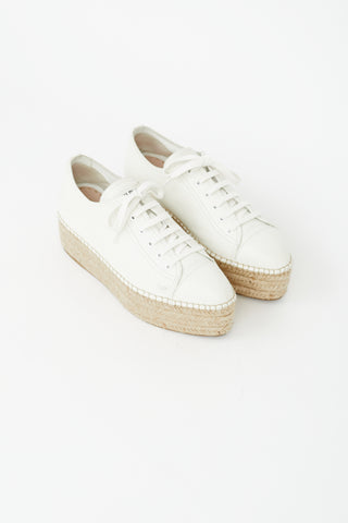 Miu Miu White Leather Platform Espadrille