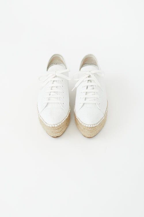 Miu Miu White Perforated Leather Platform Espadrille