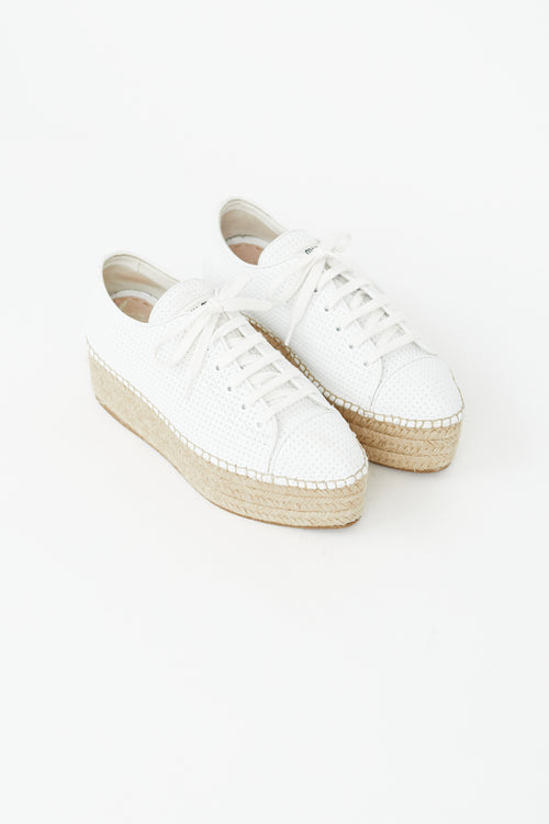 Miu Miu White Perforated Leather Platform Espadrille