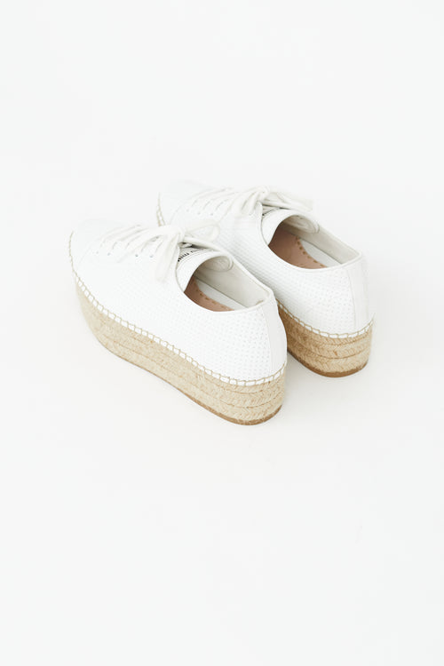 Miu Miu White Perforated Leather Platform Espadrille