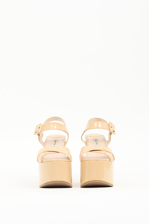 Miu Miu Beige Patent Leather Platform Sandal