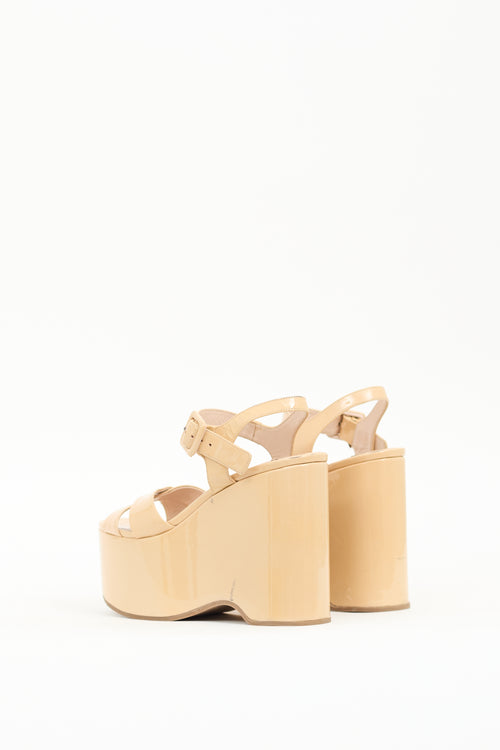 Miu Miu Beige Patent Leather Platform Sandal