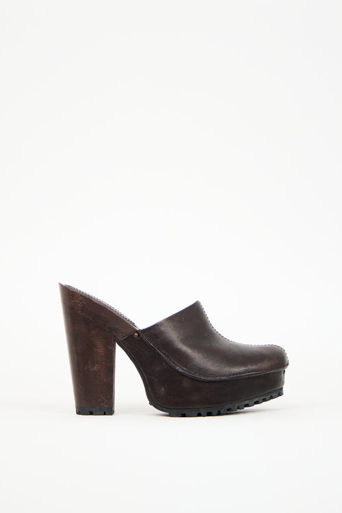 Miu Miu Brown Leather Platform Clog