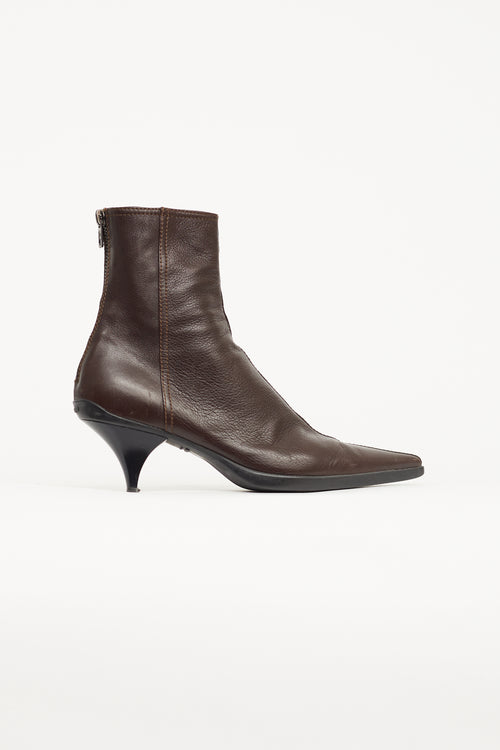 Miu Miu Brown Leather Pointed Toe Boot